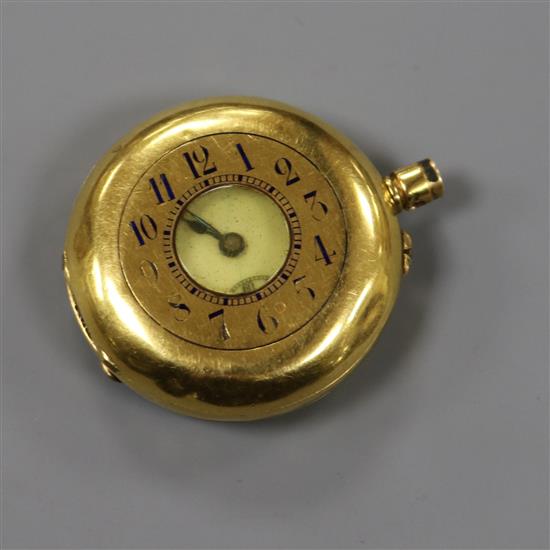 An 18ct gold half hunter fob watch.